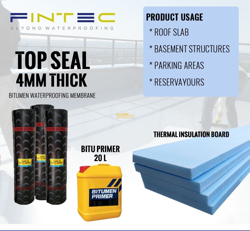 Top Seal, Bitu prime, Heat insulation for roof slab waterproofing.